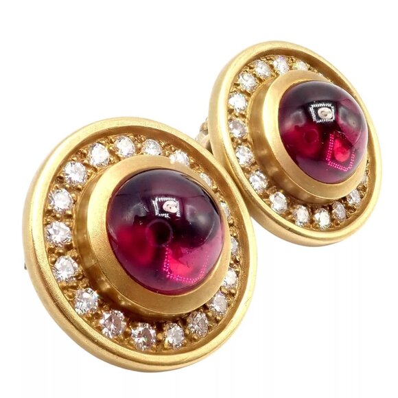 Rare! Vintage Kieselstein Cord 18k Yellow Gold Garnet Diamond Earrings 1997 - Picture 11 of 13